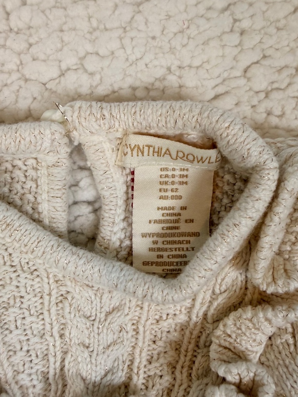 Cynthia Rowley Baby Girls Ivory Cable Knit Ruffle Sweater Dress 0-3M - Picture 4 of 4